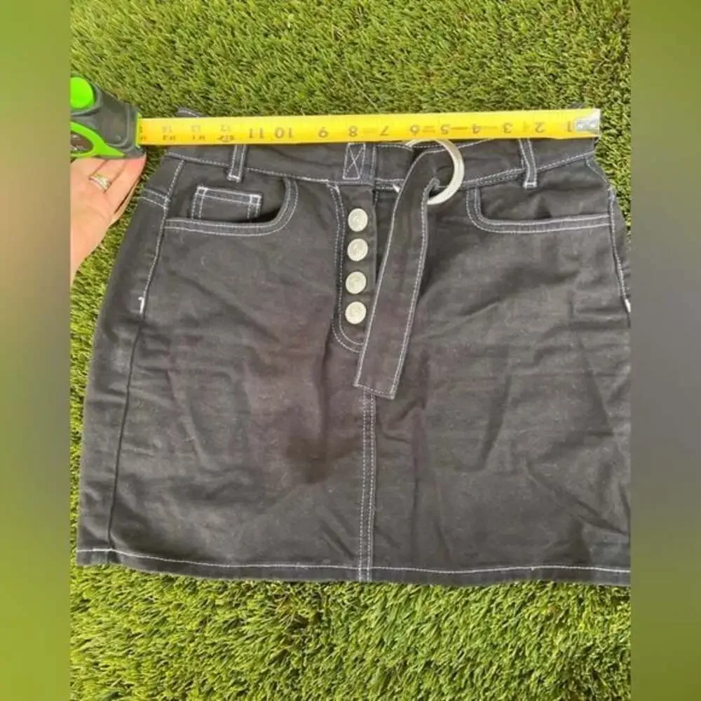 BDG‎ Urban Outfitters Black Denim Mini Skirt Button Fly Belted Sz S